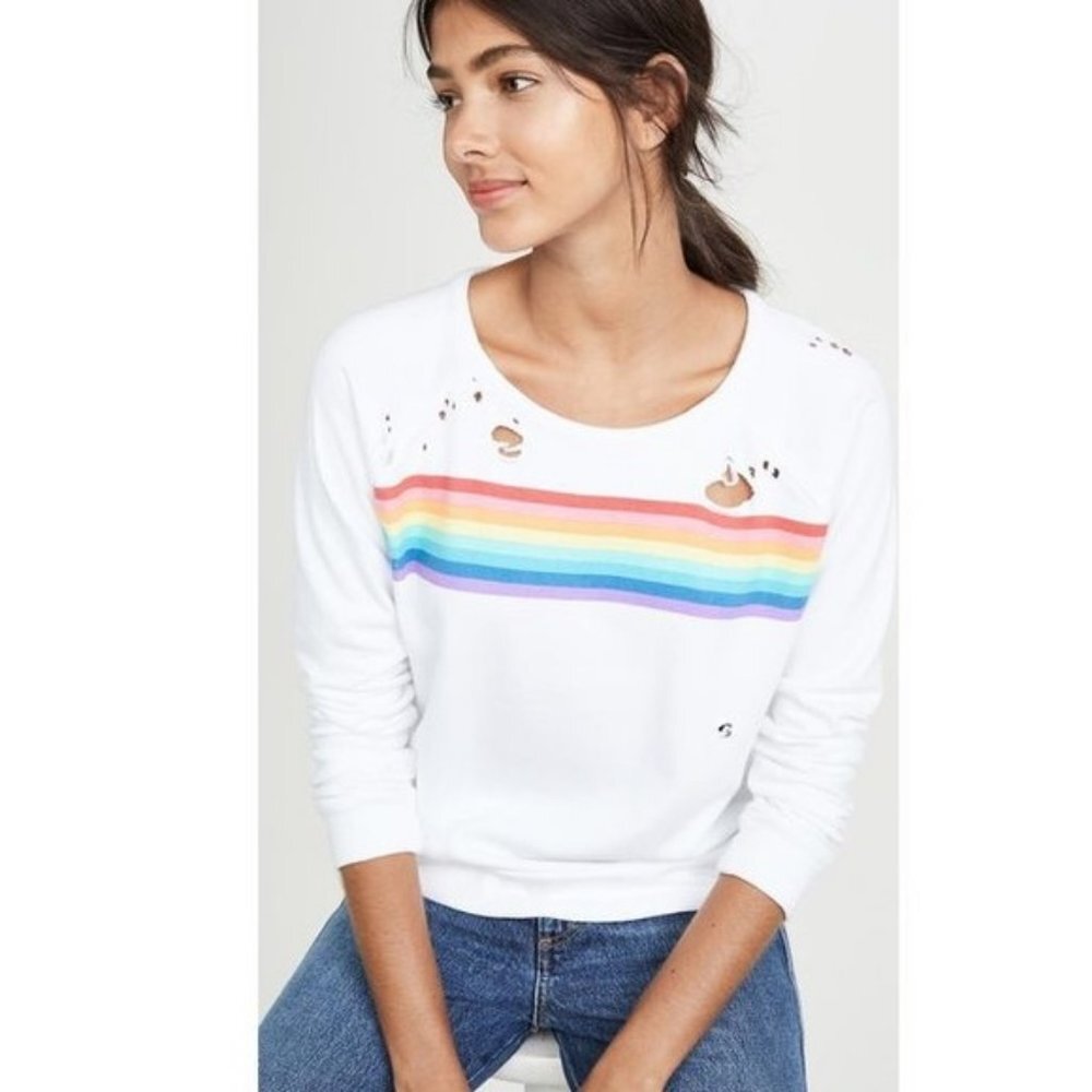 Chaser Striped Graphic Distressed Sweatshirt (NWT)
